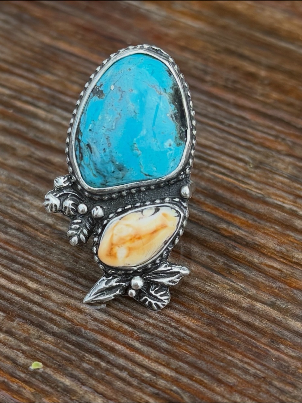 Turquoise, Ivory, Sterling Silver Statement Ring